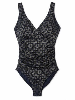 Boden Talmanca Swimsuit Size 10L (Long Torso) Navy Gold Moroccan Inspired